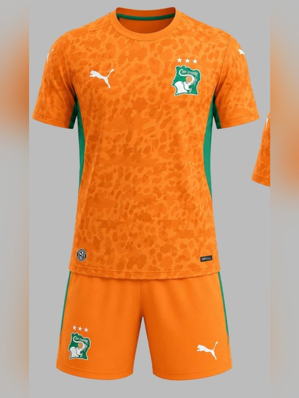 Puma Ivory Coast 2026 World Cup Orange/Green Soccer Kit Top&Shorts Kid's Small